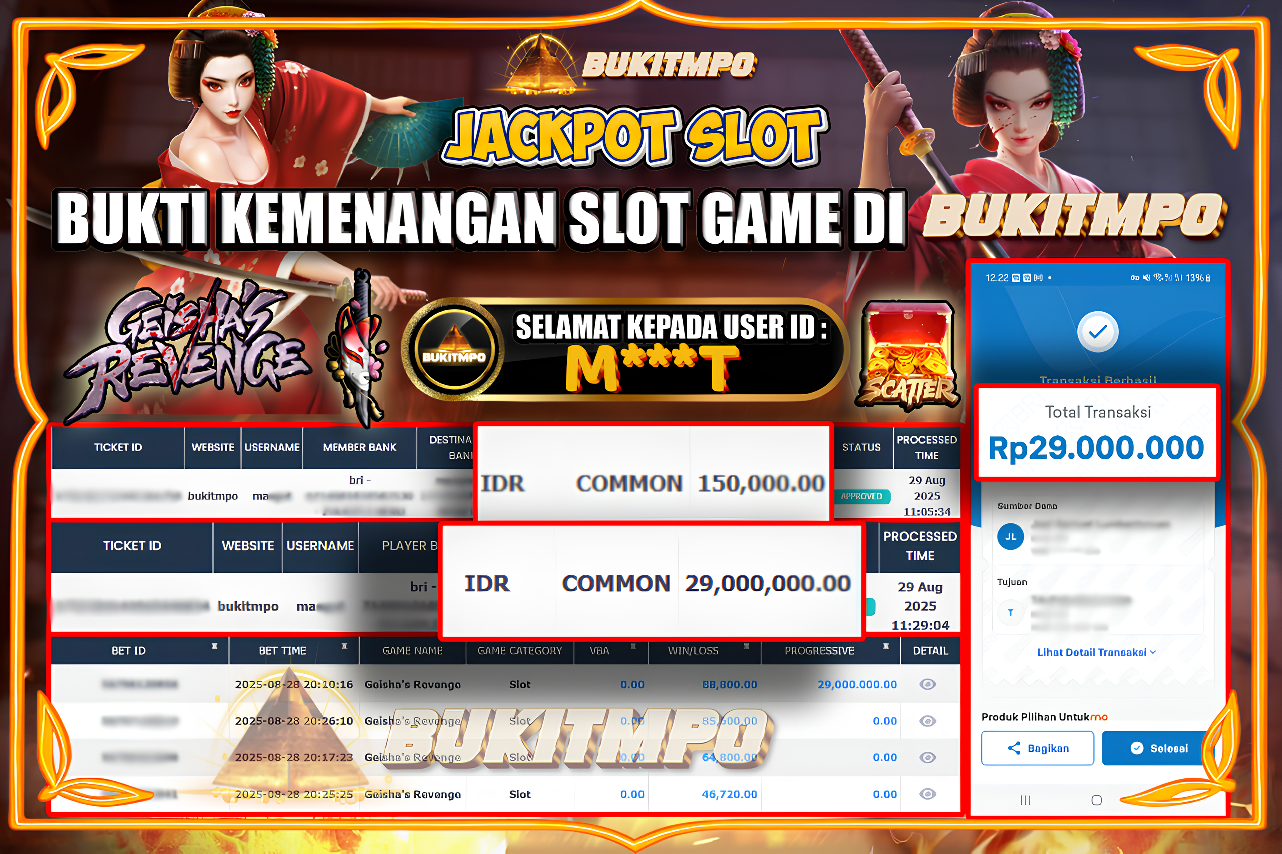 BUKITMPO JACKPOT Geisha's Revenge Rp.29.000.000,- LUNAS